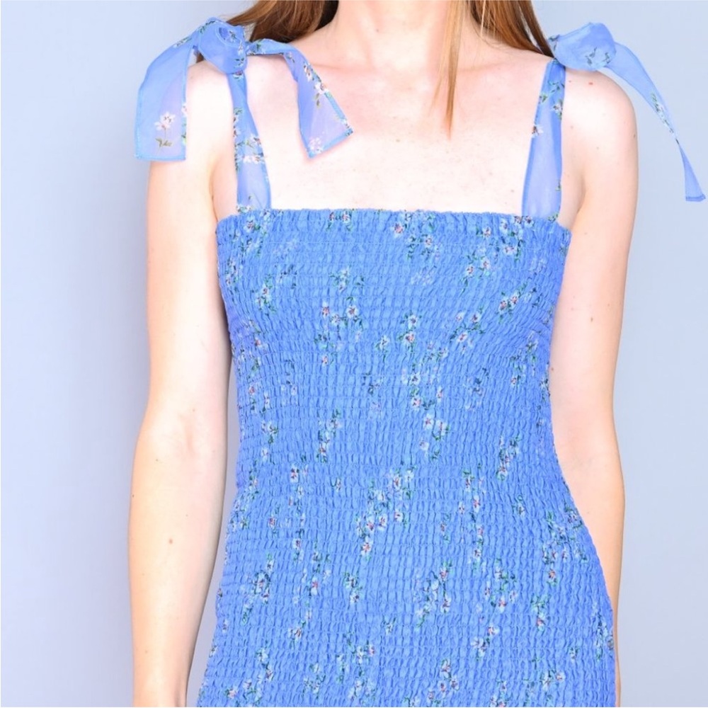 Amanda Uprichard Amara Smocked Blue Mini Dress - Picture 5 of 6